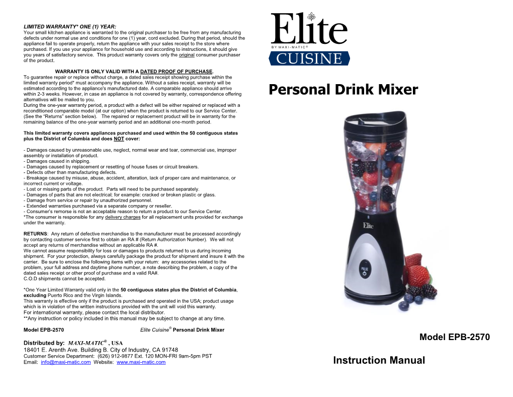 Personal Drink Mixer Alternatives Will Be Mailed to You