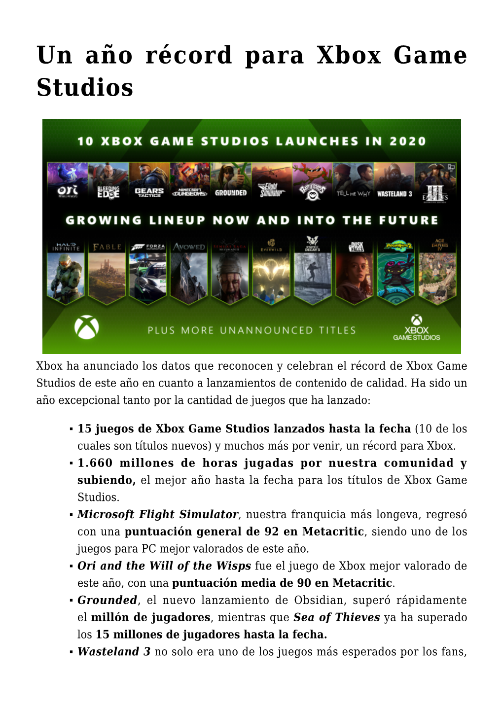 Un Año Récord Para Xbox Game Studios