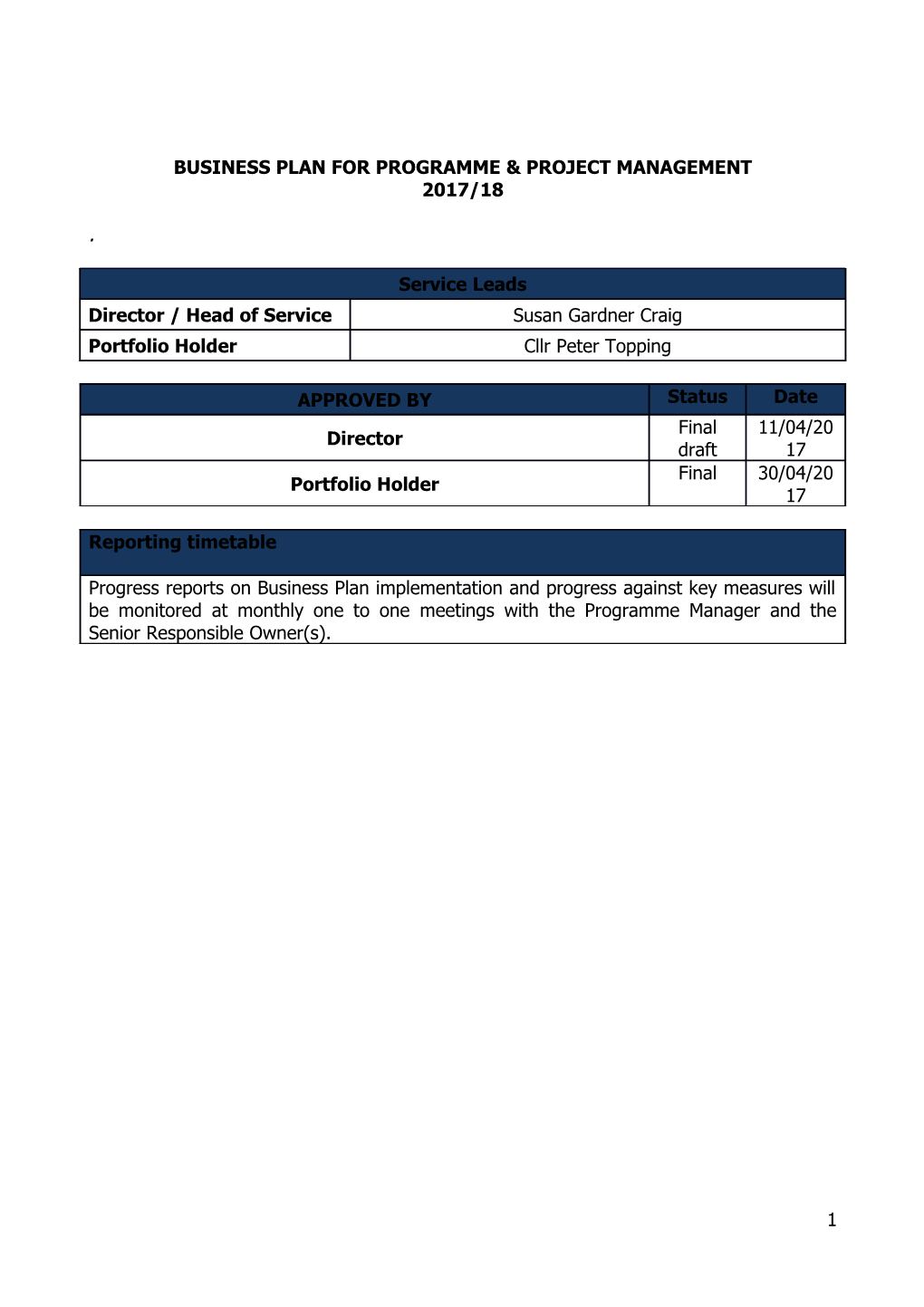 BUSINESS Plan for PROGRAMME & PROJECT MANAGEMENT