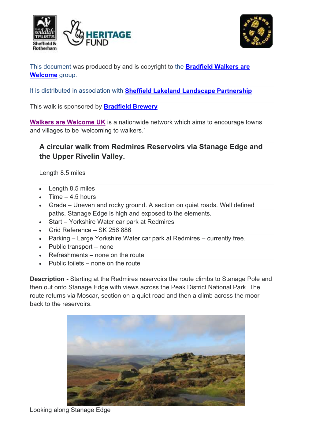 A Circular Walk from Redmires Reservoirs Via Stanage Edge and the Upper Rivelin Valley