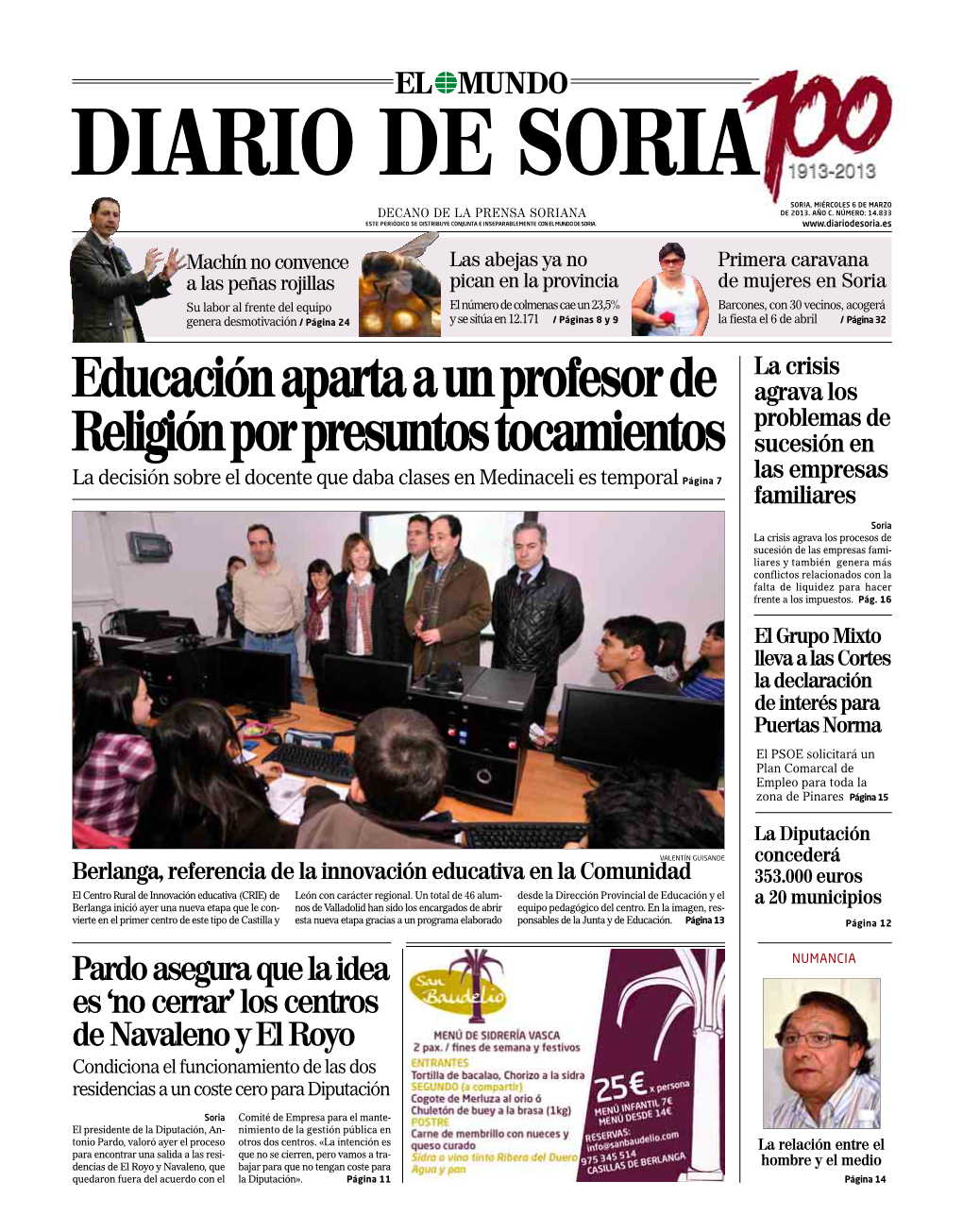 Soria Soria, Miércoles 6 De Marzo Decano De La Prensa Soriana De 2013