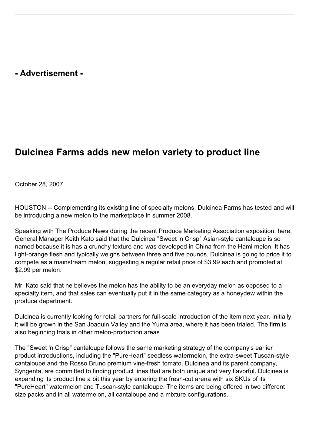 Dulcinea Farms Adds New Melon Variety to Product Line