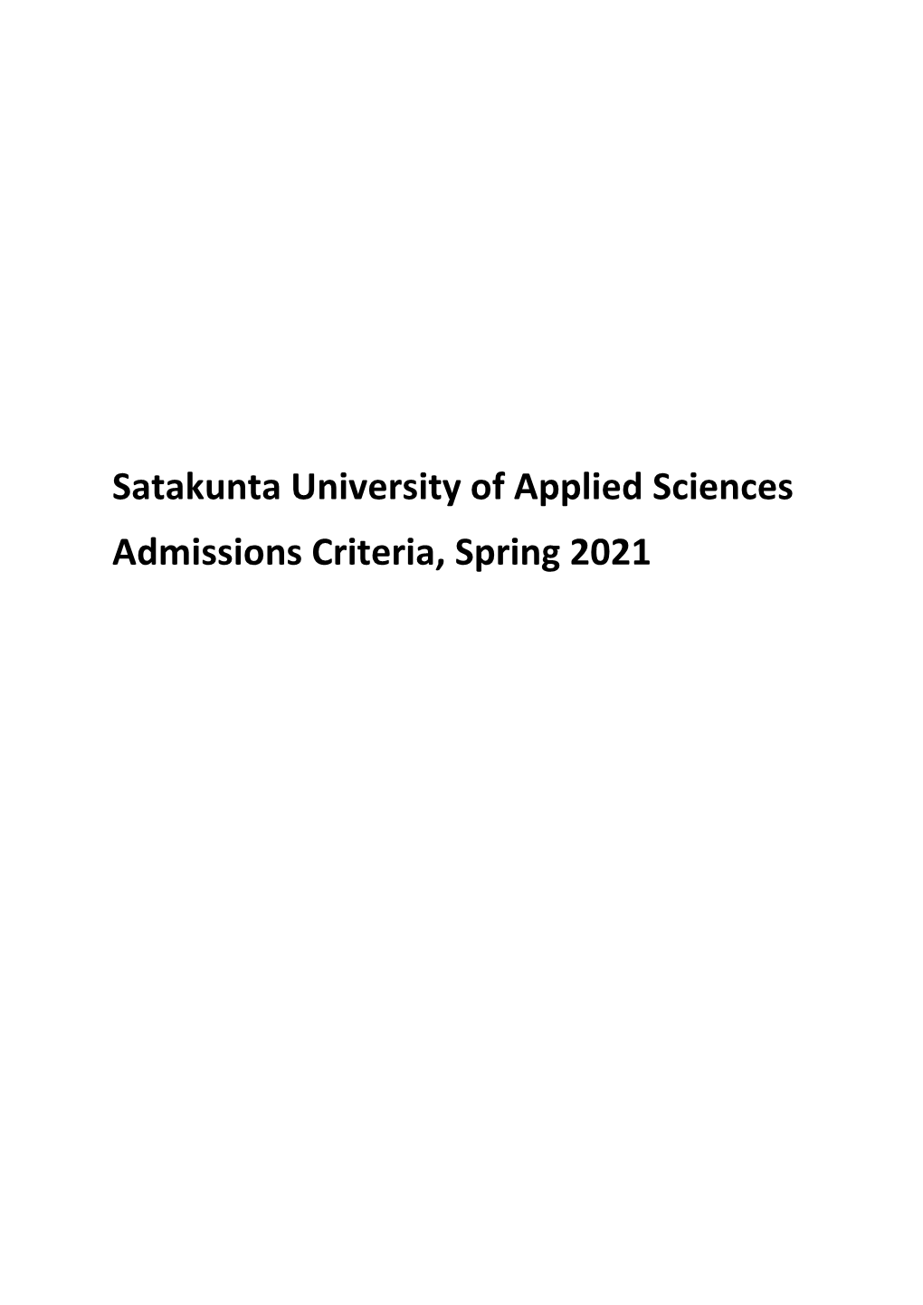 Admissions Criteria O Satakunta University Of