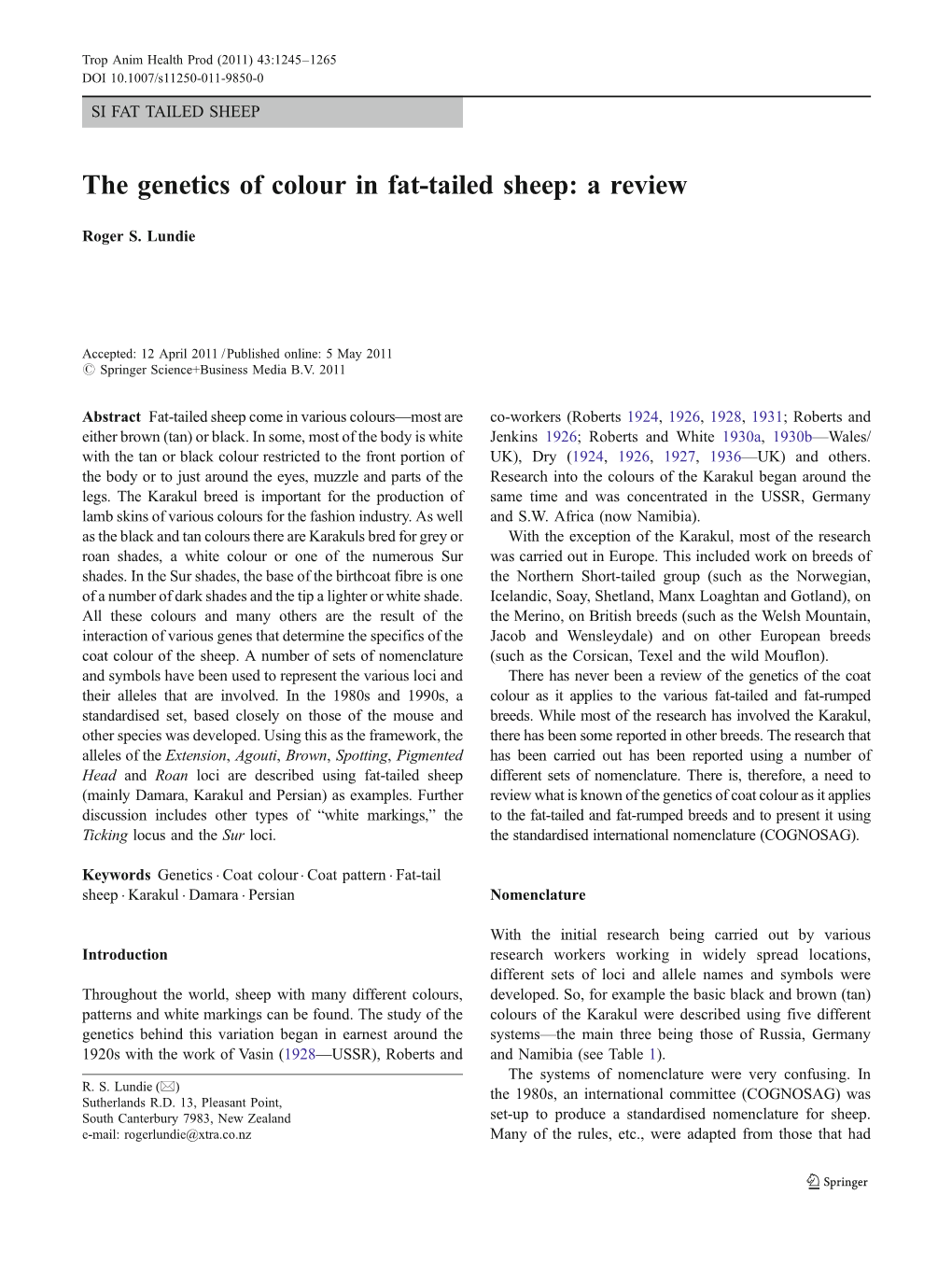 The Genetics of Colour in Fat-Tailed Sheep: a Review