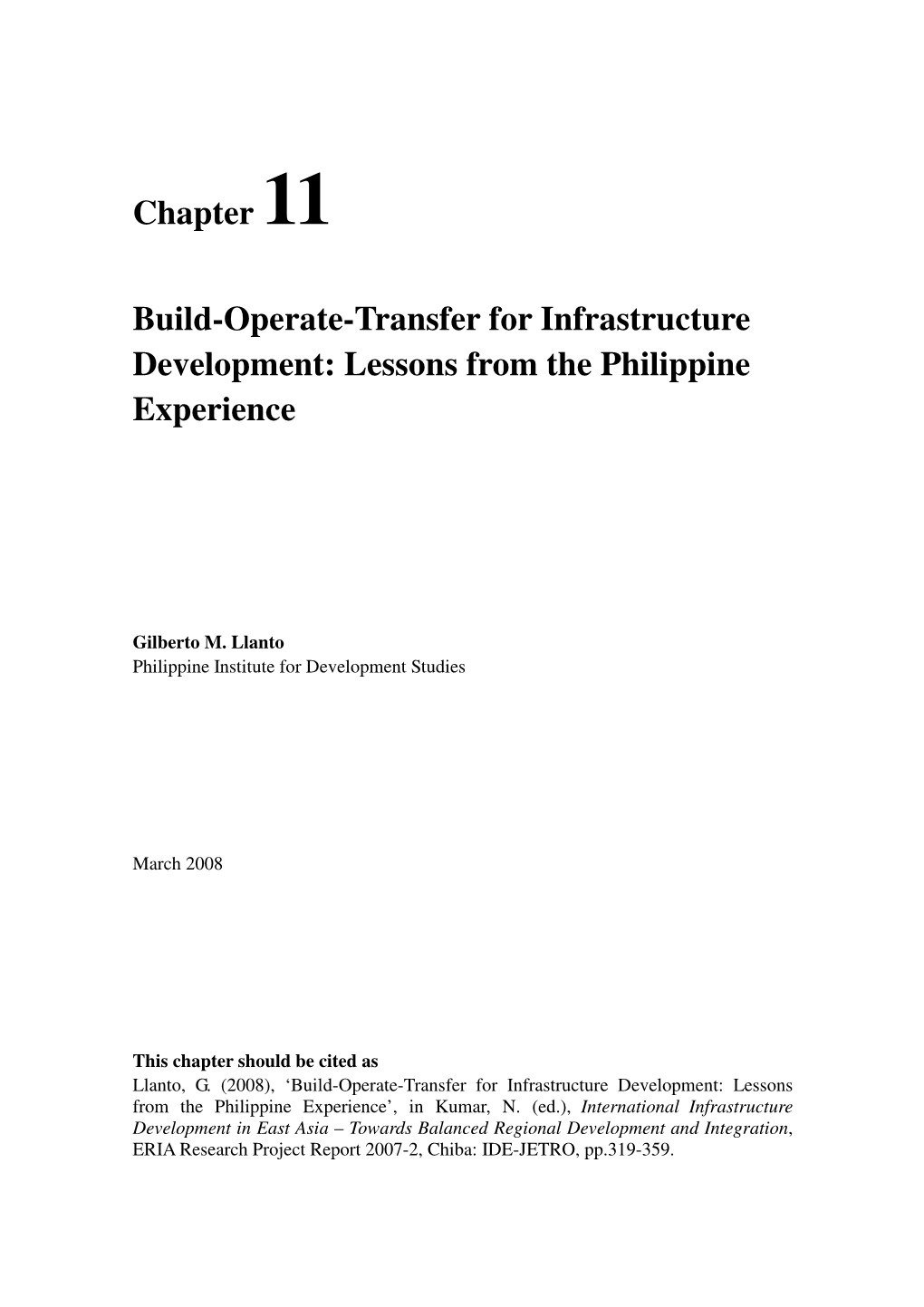 Chapter 11 Build-Operate-Transfer for Infrastructure Development