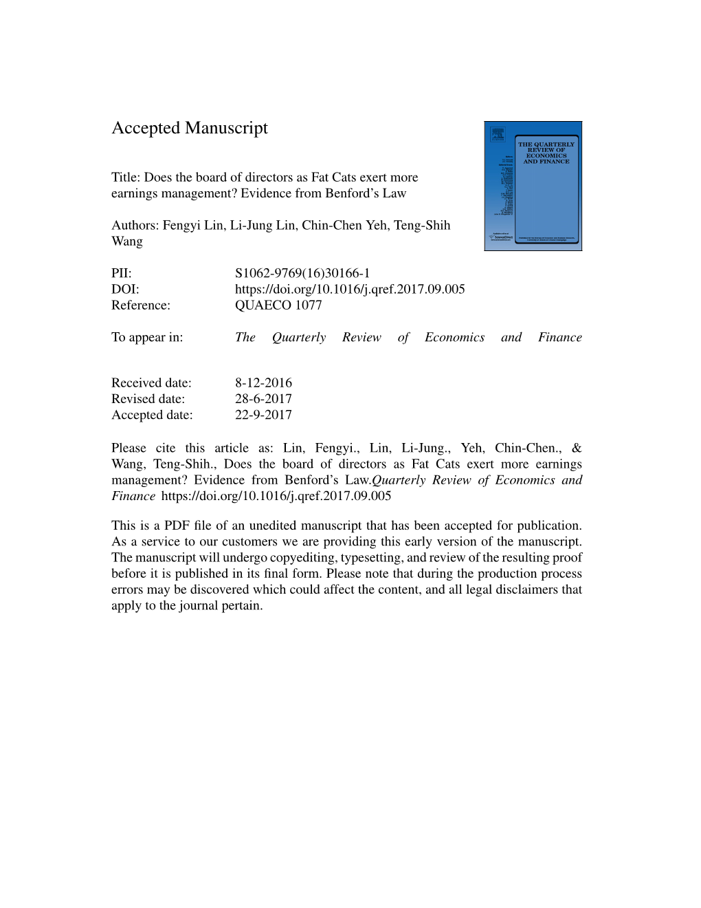 Does the Board of Directors As Fat Cats Exert More Earnings Management? Evidence from Benford’S Law