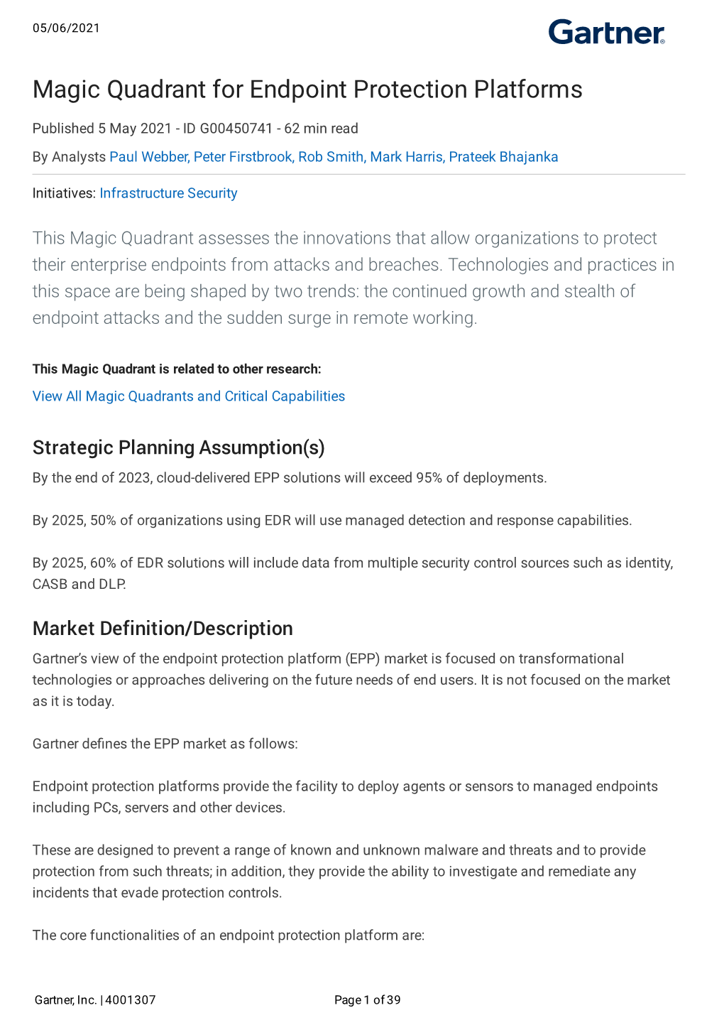 Magic Quadrant for Endpoint Protection Platforms