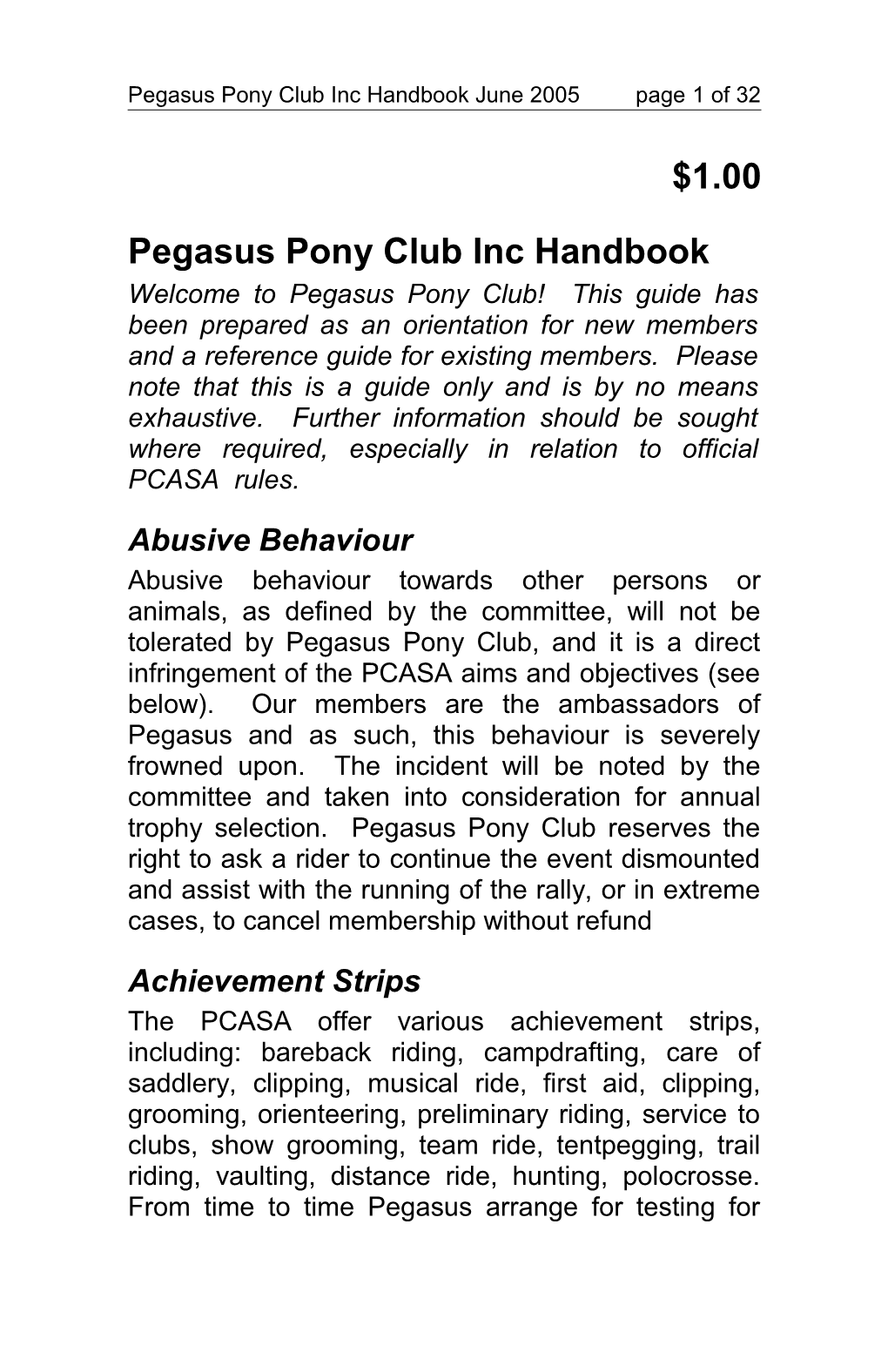 Pegasus Pony Club Handbook