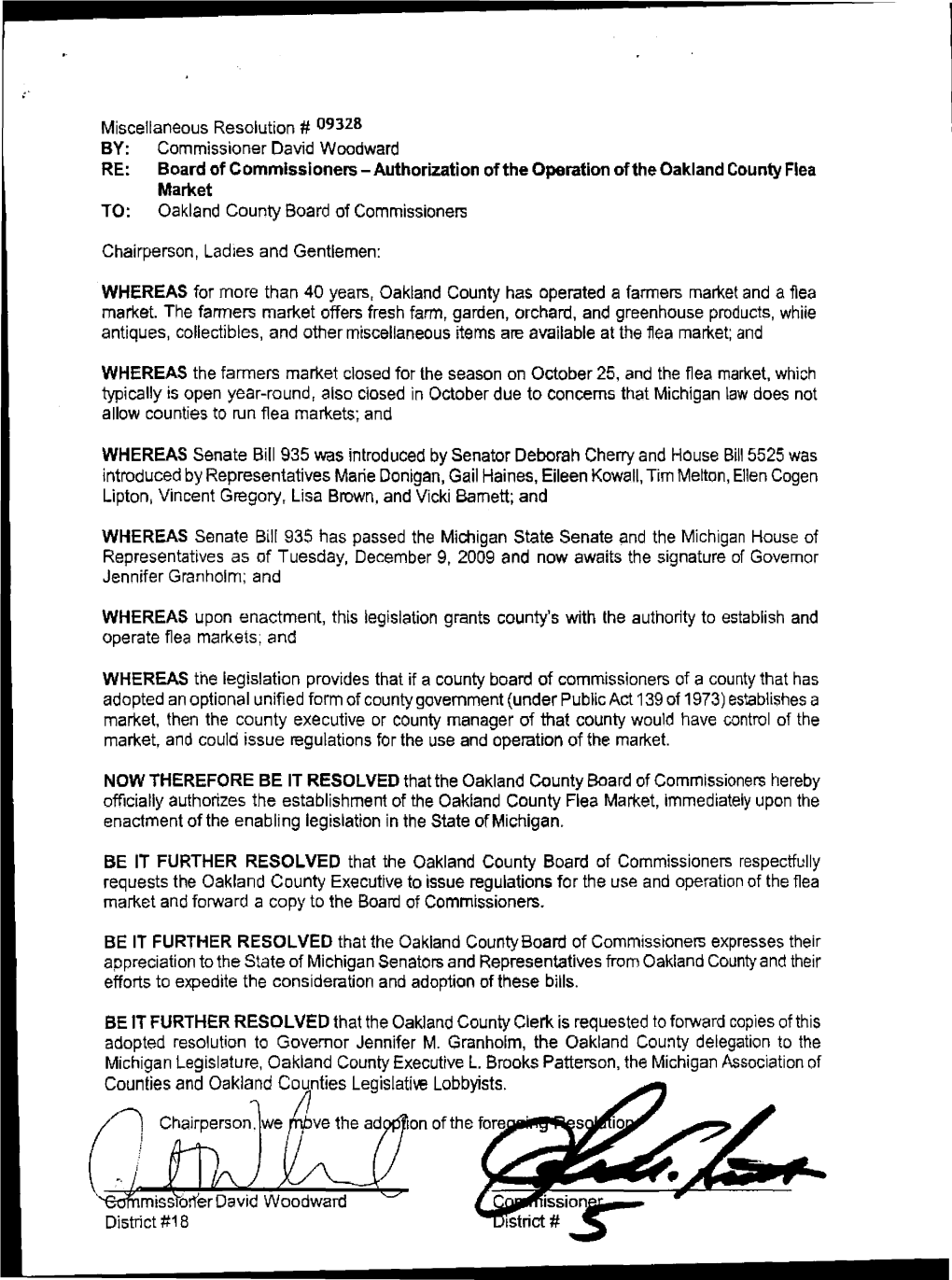 Authorization of the Operation of the Oakland County Flea Market TO: Oakland County Board of Commissioners