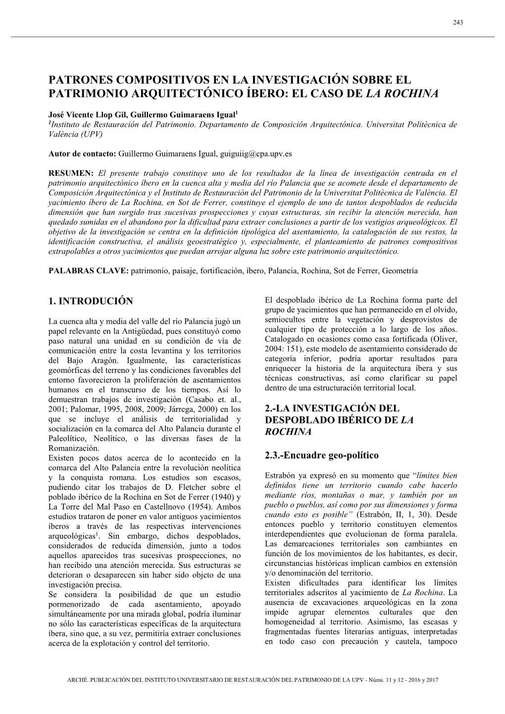 Patrones Compositivos En La Investigación Sobre El Patrimonio Arquitectónico Íbero: El Caso De La Rochina