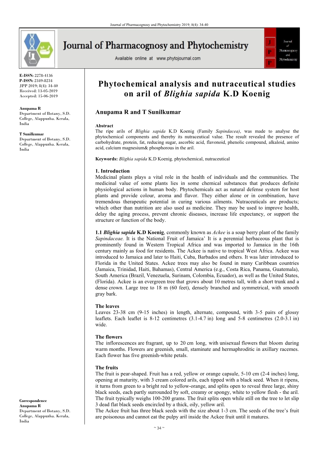 Phytochemical Analysis and Nutraceutical Studies on Aril Of