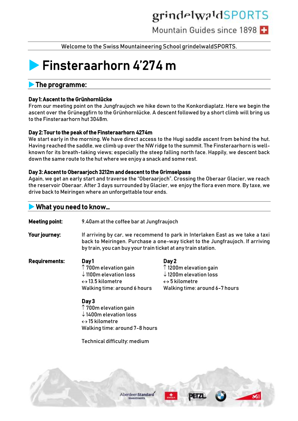 Programme Finsteraarhorn 4274M