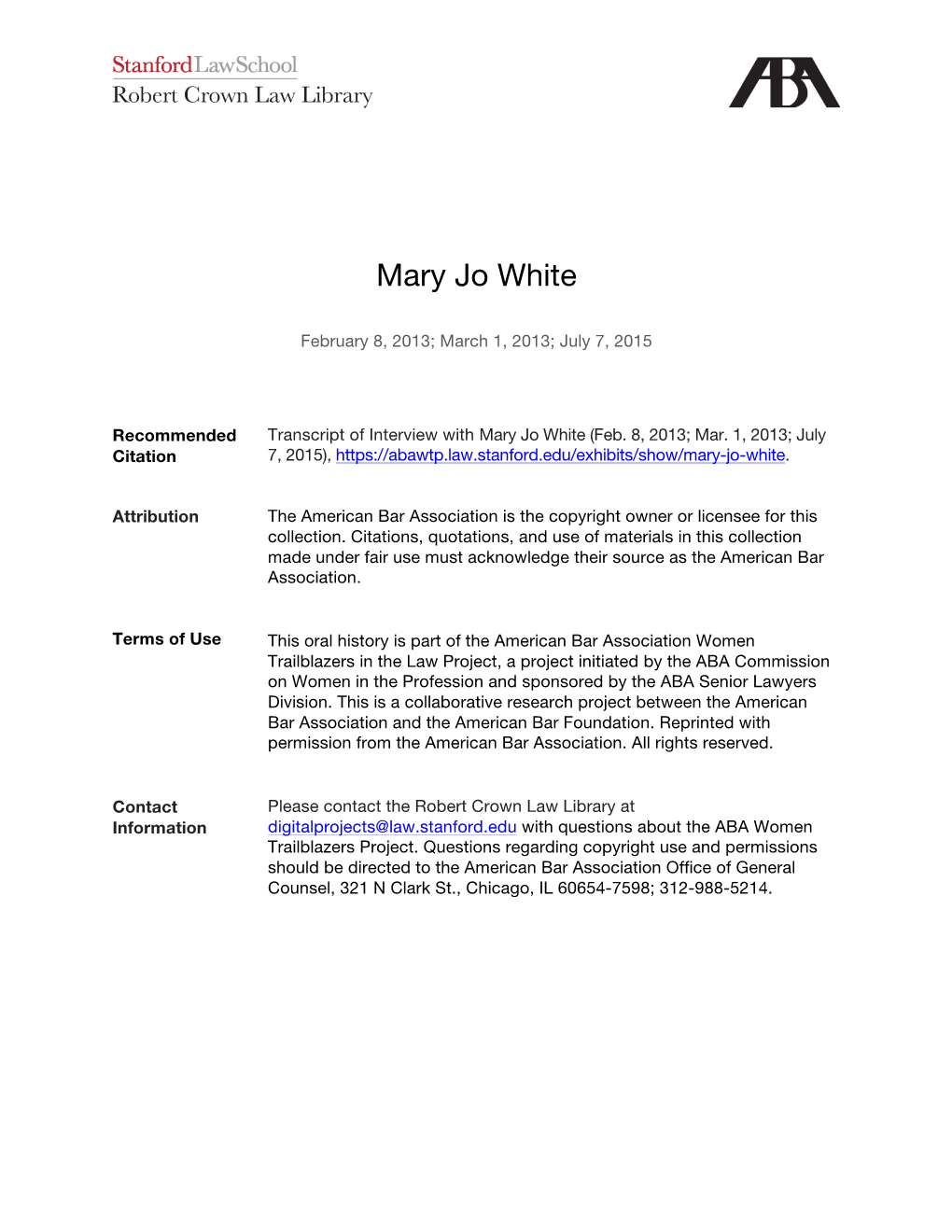 Transcript of Interview with Mary Jo White (Feb