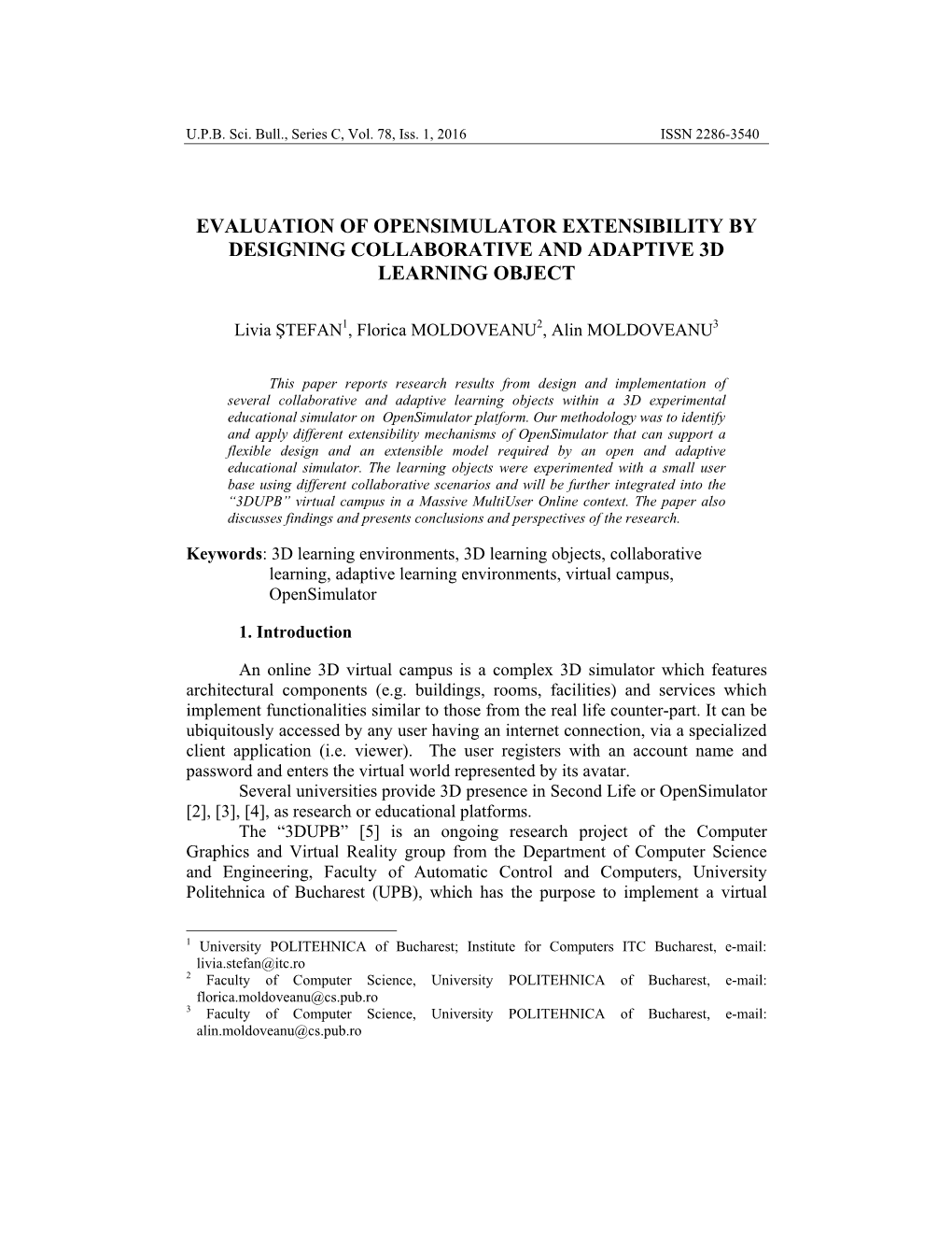 Evaluation of Opensimulator Extensibility by Designing Collaborative and Adaptive 3D Learning Object