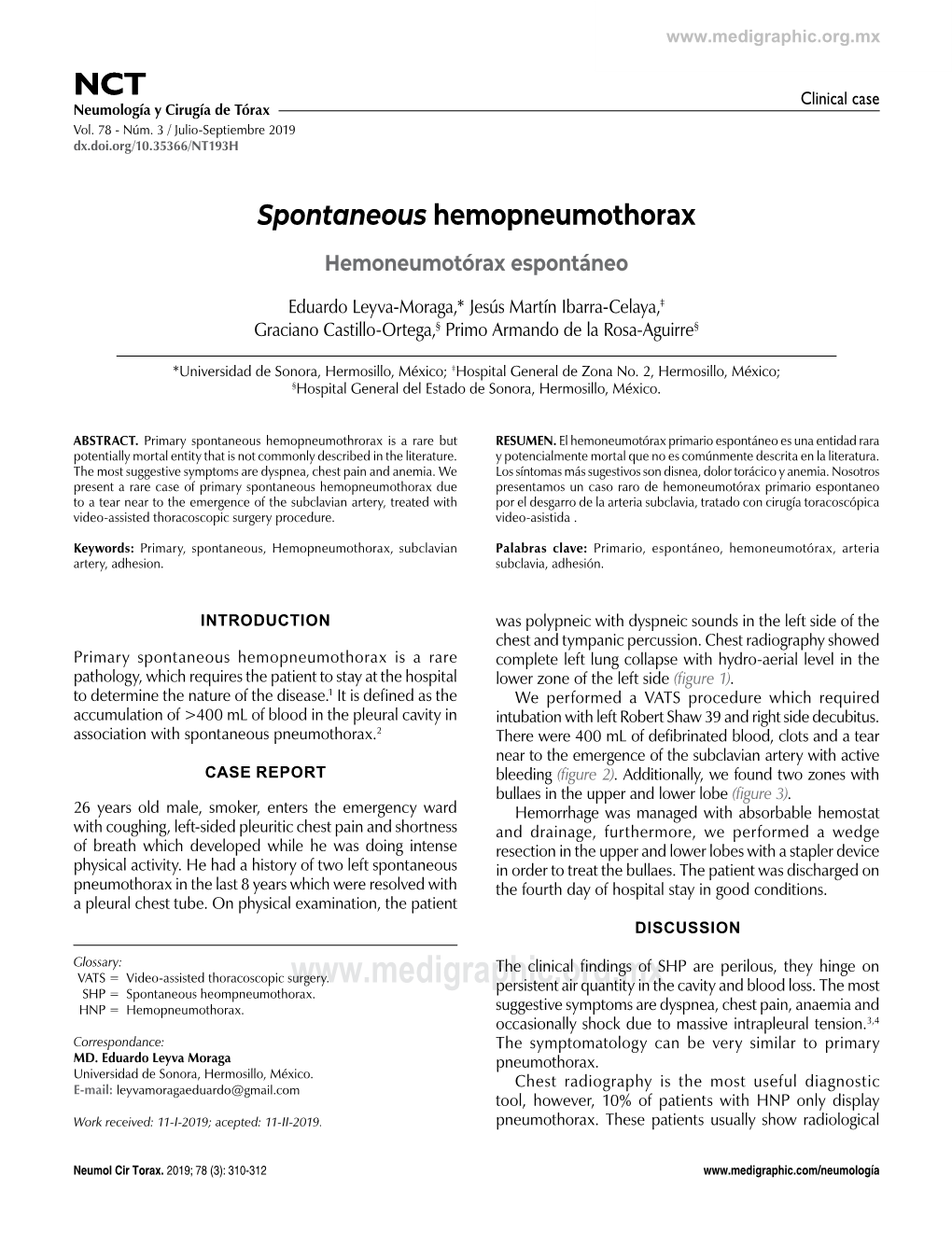 Spontaneous Hemopneumothorax Hemoneumotórax Espontáneo