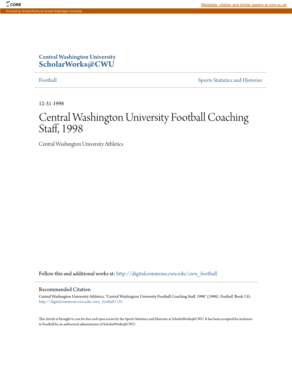 Central Washington University Football Coaching Staff, 1998 Central Washington University Athletics