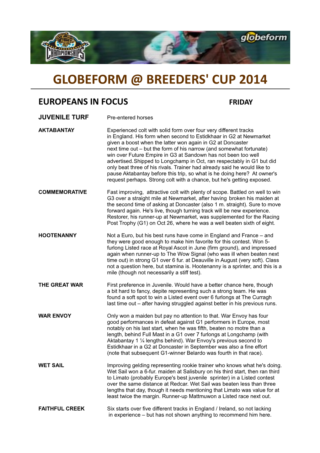 Globeform @ Breeders' Cup 2014