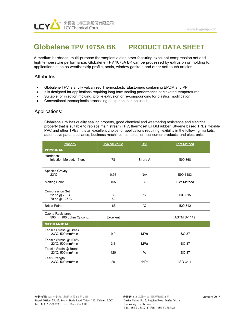 Globalene TPV 1075A BK PRODUCT DATA SHEET