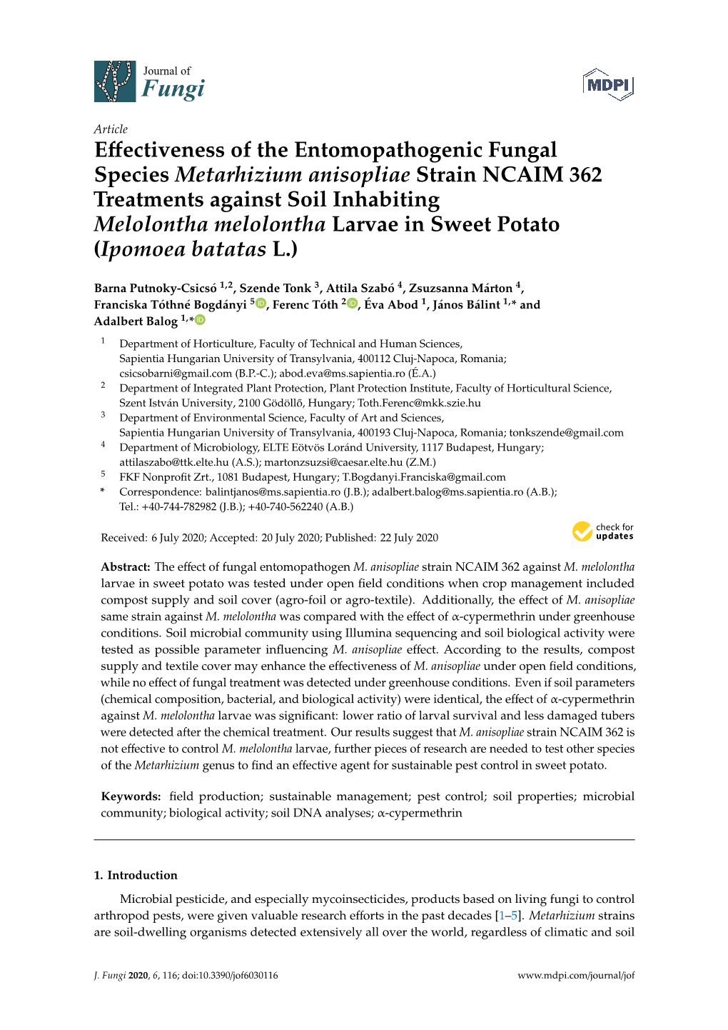 Effectiveness of the Entomopathogenic Fungal Species