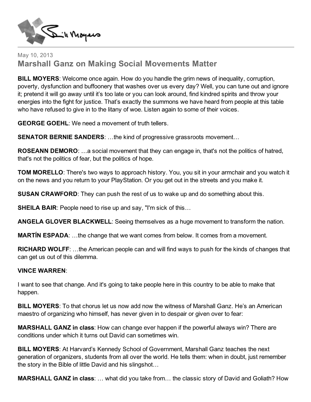 Marshall Ganz on Making Social Movements Matter