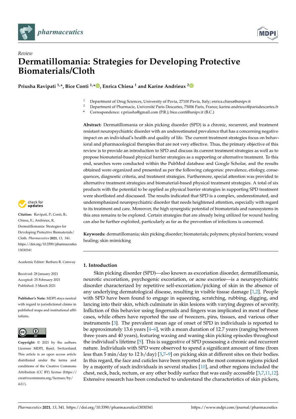 Dermatillomania: Strategies for Developing Protective Biomaterials/Cloth
