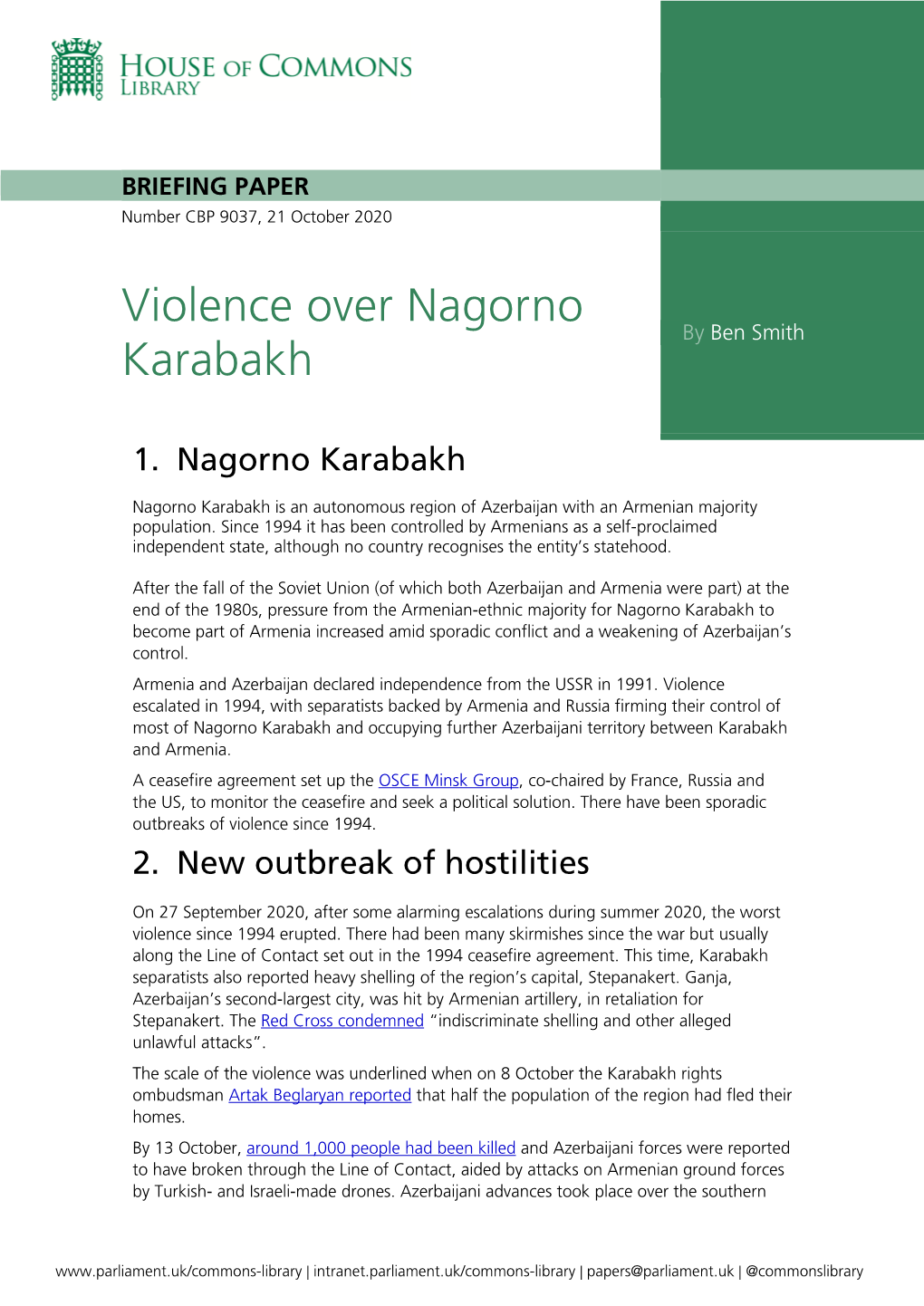 Violence Over Nagorno Karabakh