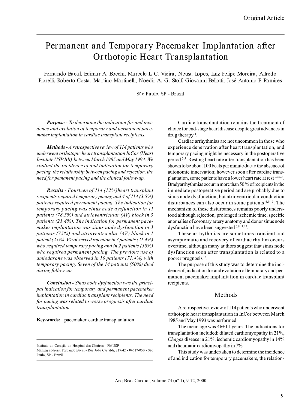 Permanent and Temporary Pacemaker Implantation After Orthotopic Heart Transplantation