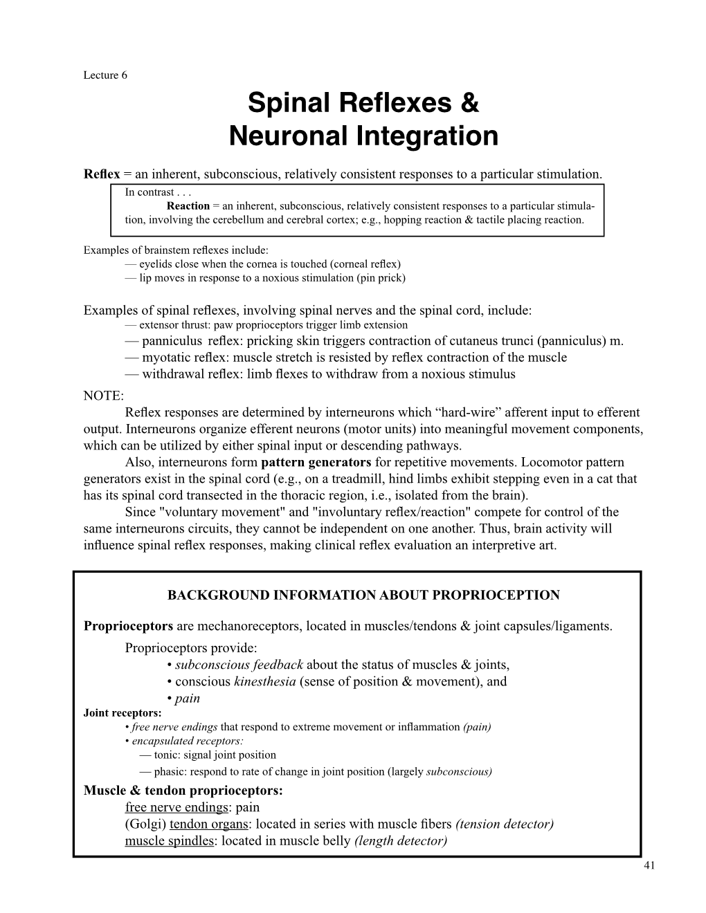 Spinal Reflexes & Neuronal Integration