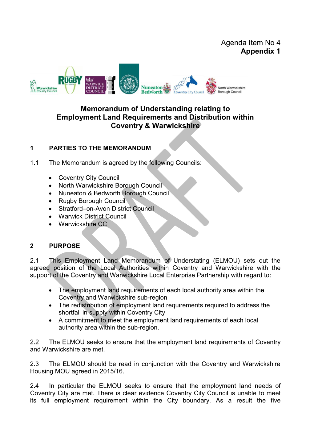 Agenda Item No 4 Appendix 1 Memorandum of Understanding