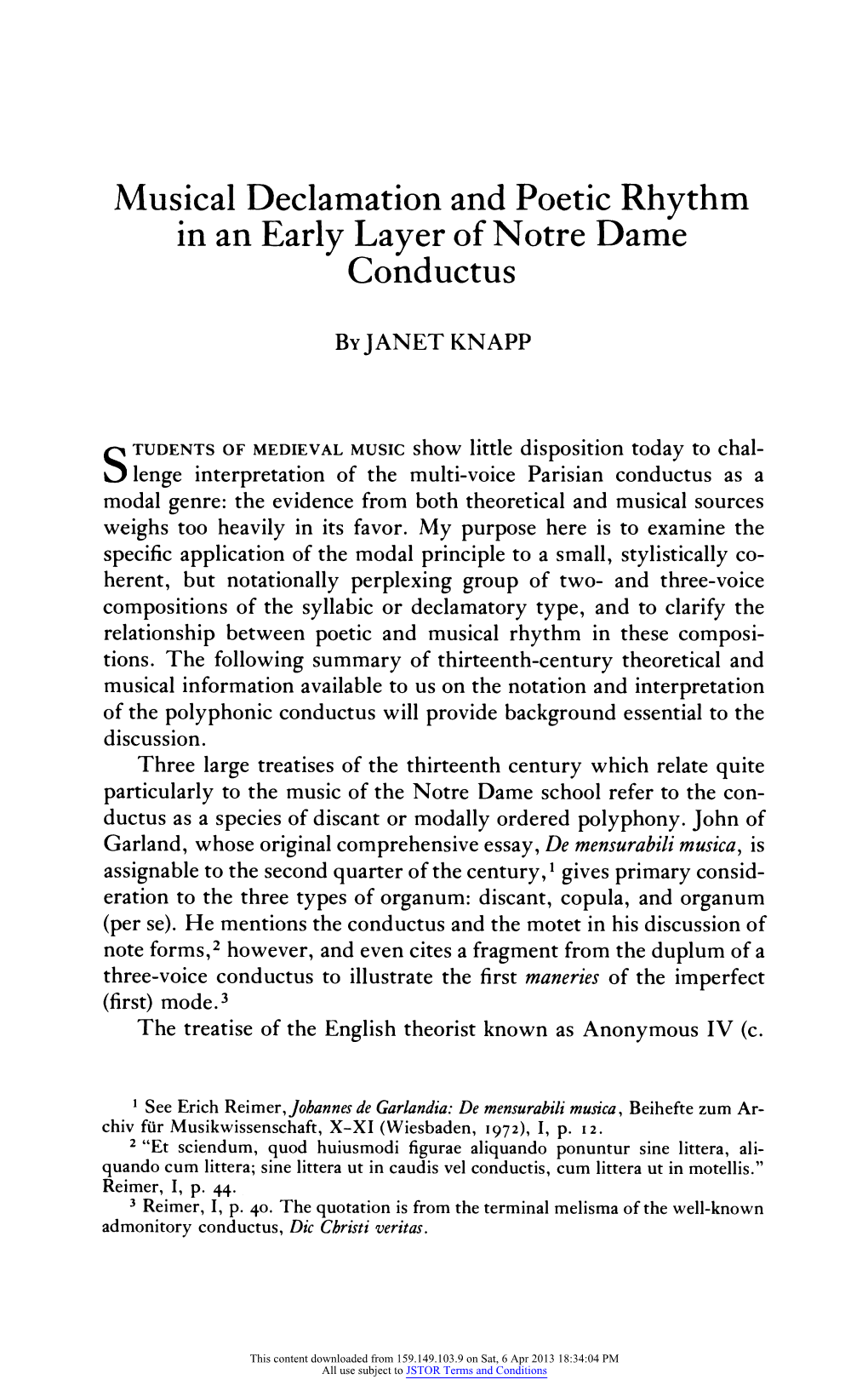 Musical Declamation and Poetic Rhythm in an Early Layer of Notre Dame Conductus