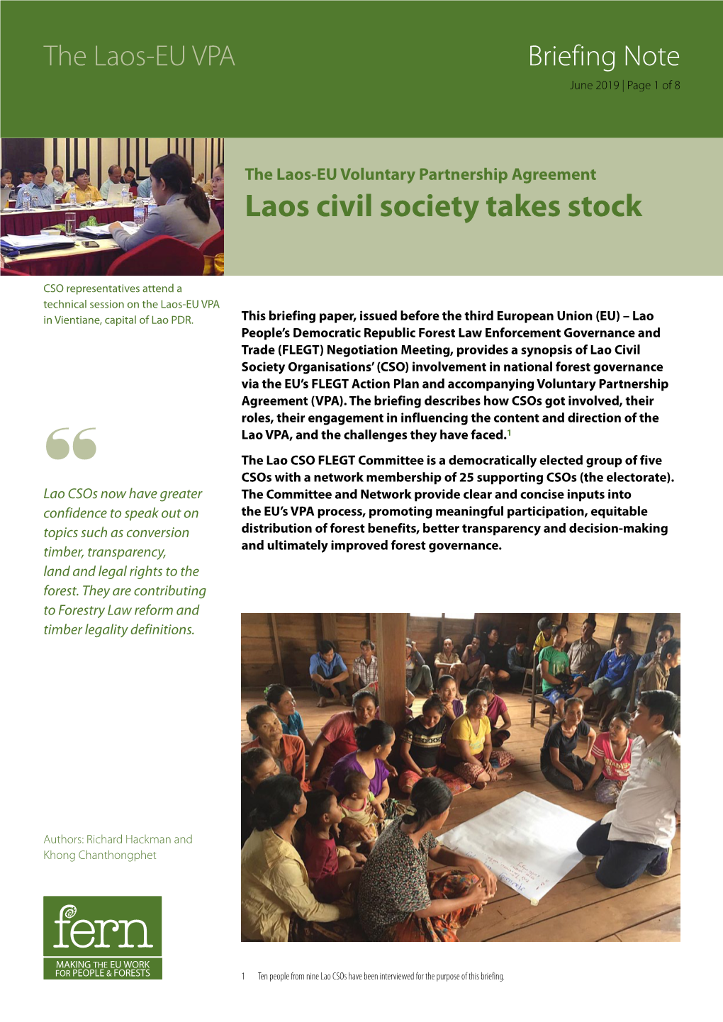 The Laos-EU Voluntary Partnership Agreement Laos Civil Society Takes Stock