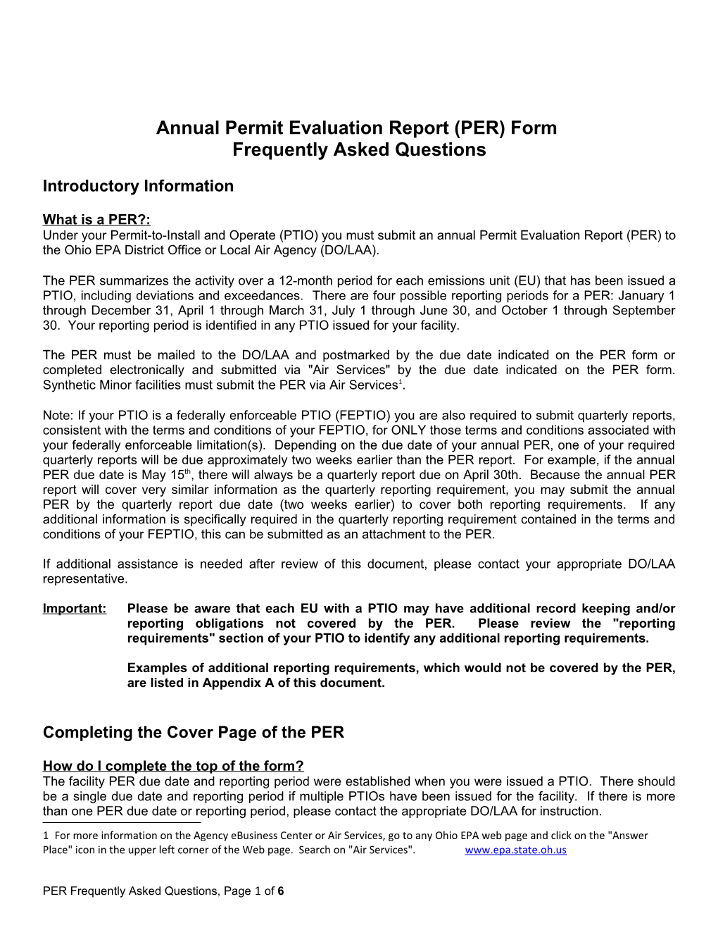 Annual Permit Evaluation Report (PER) Form