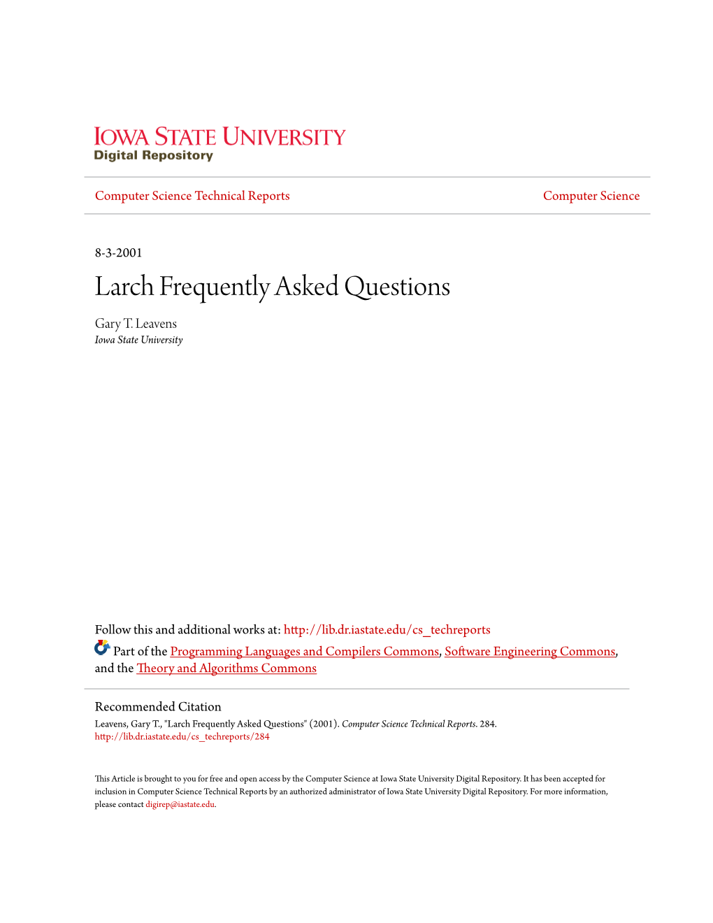 Larch Frequently Asked Questions Gary T