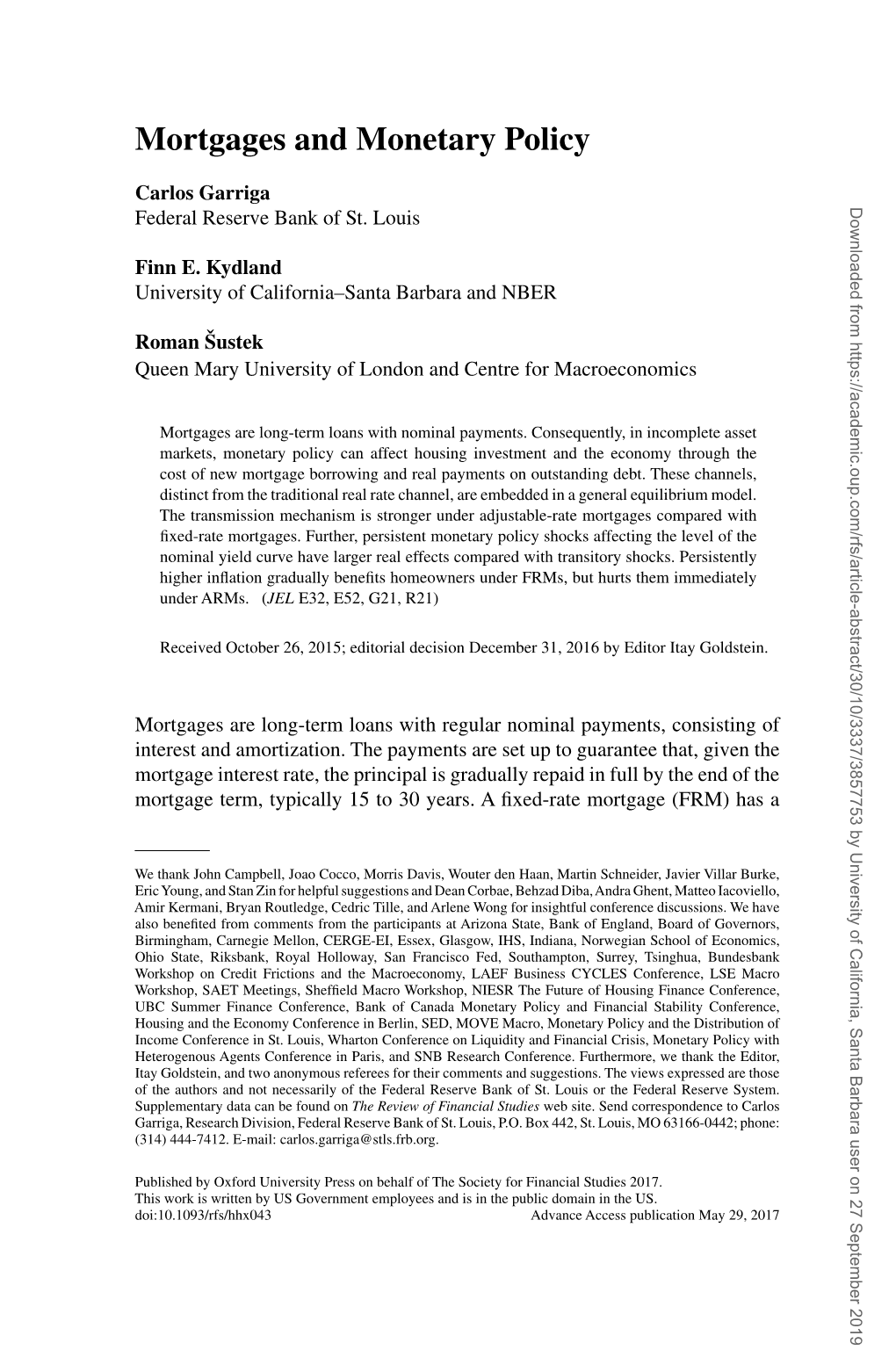 Mortgages and Monetary Policy