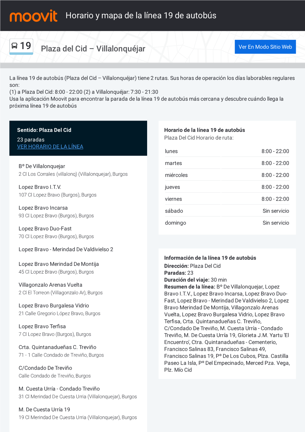 Horario Y Mapa De La Línea 19 De Autobús