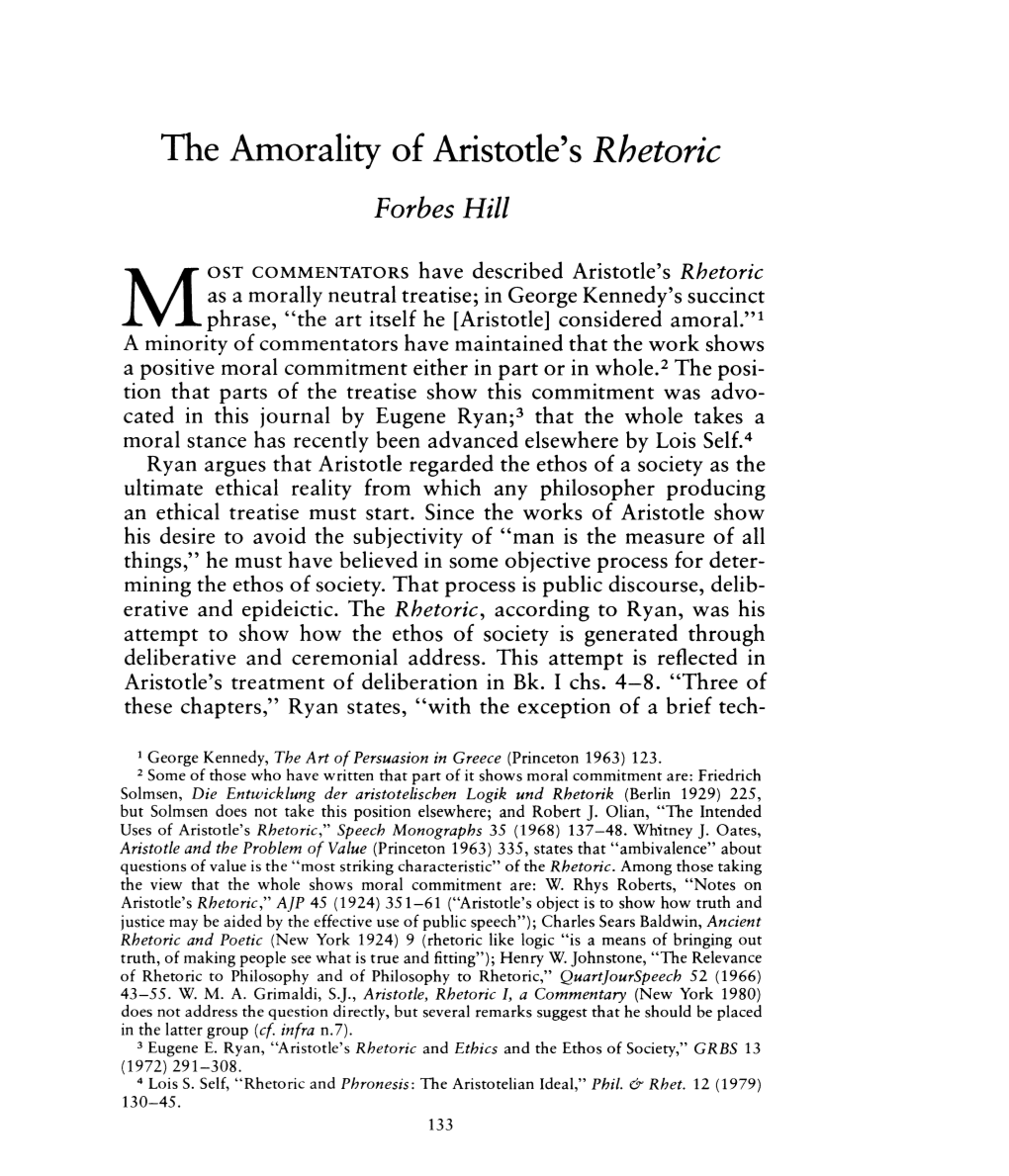 The Amorality of Aristotle's Rhetoric