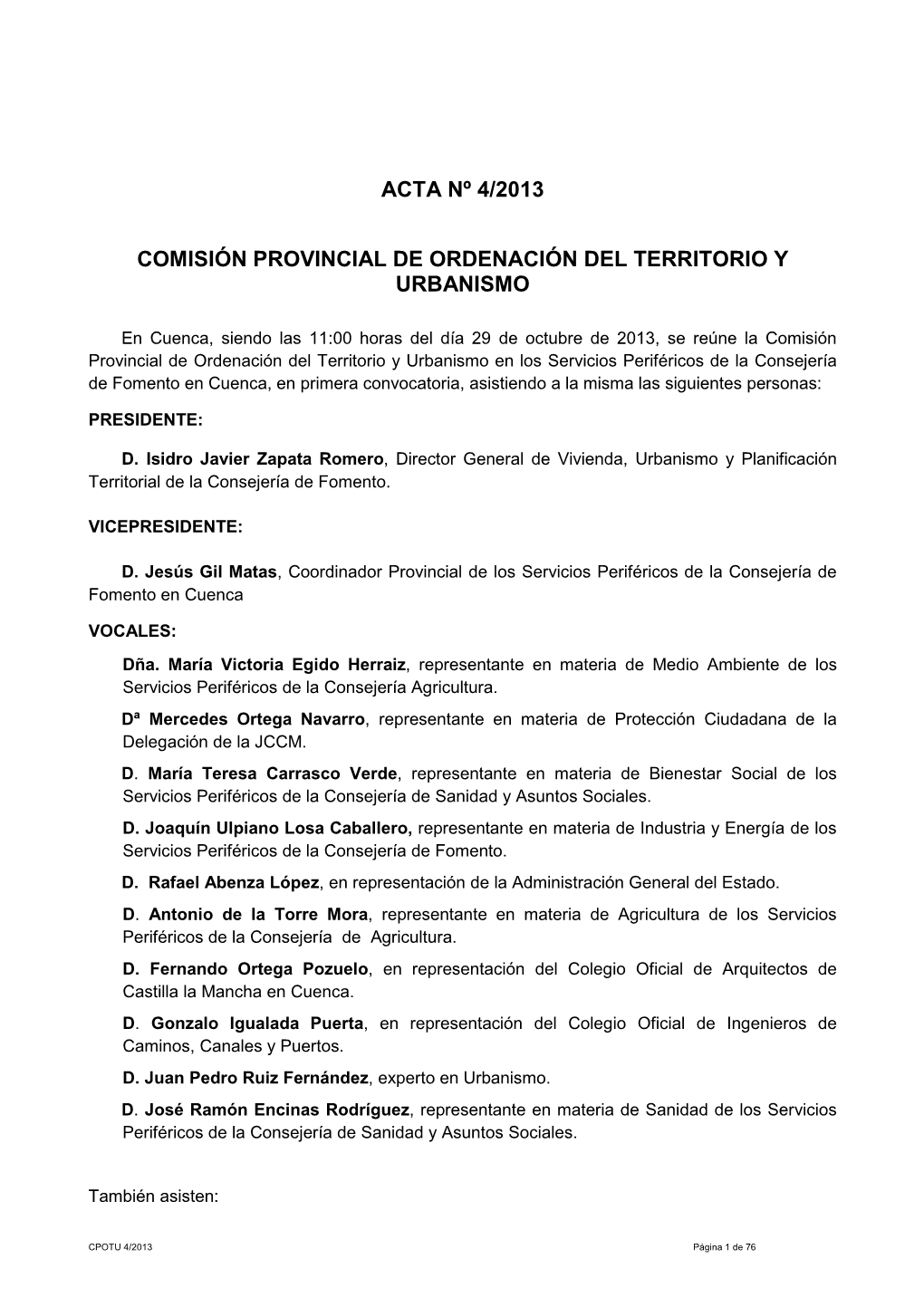 Acta Nº 4/2013 Comisión Provincial De Ordenación Del Territorio Y Urbanismo