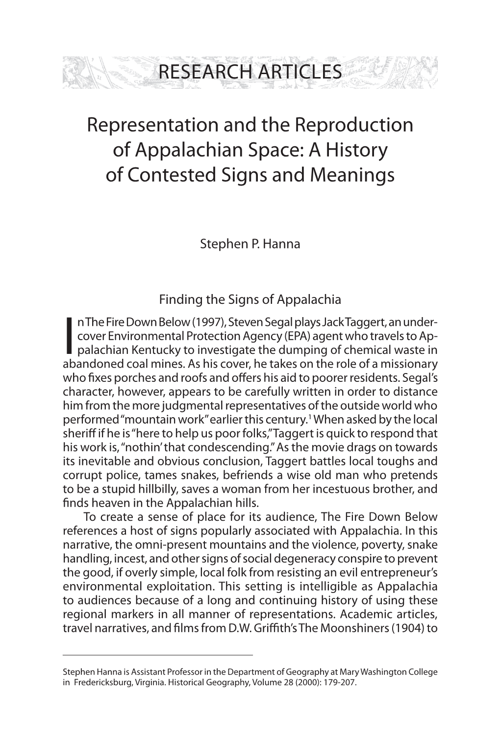 Representation and the Reproduction of Appalachian Space: a History of Contested Signs and Meanings