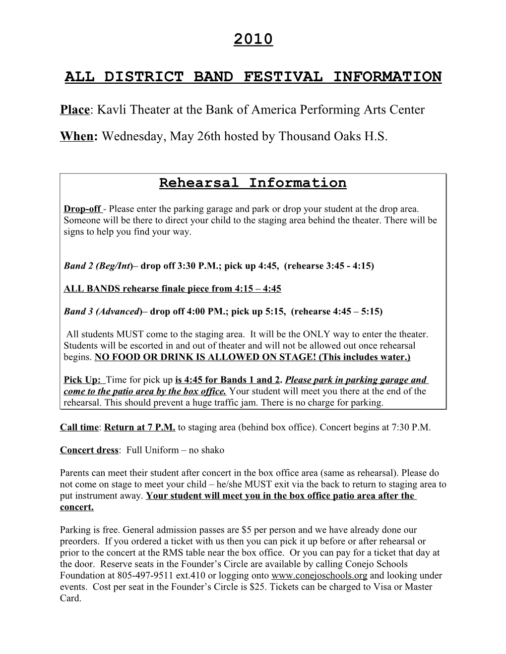 All District Band Festival Information