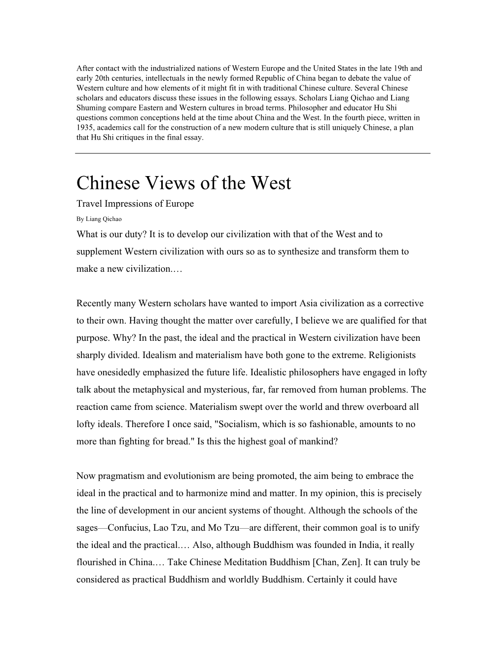 Chinese Views of the West Travel Impressions of Europe