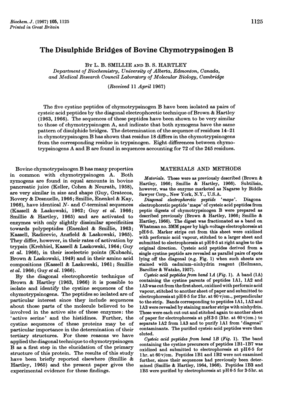 The Disulphide Bridges of Bovine Chymotrypsinogen B