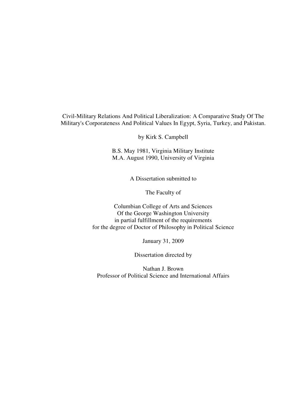 A Comparative Study of the Military's Corporateness and Political Values in Egypt, Syria, Turkey, and Pakistan