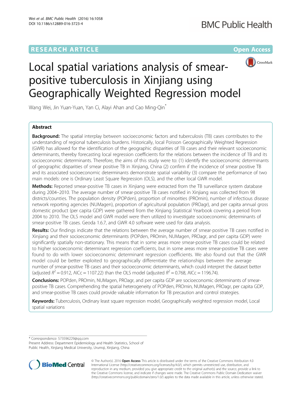 Local Spatial Variations Analysis of Smear-Positive Tuberculosis In