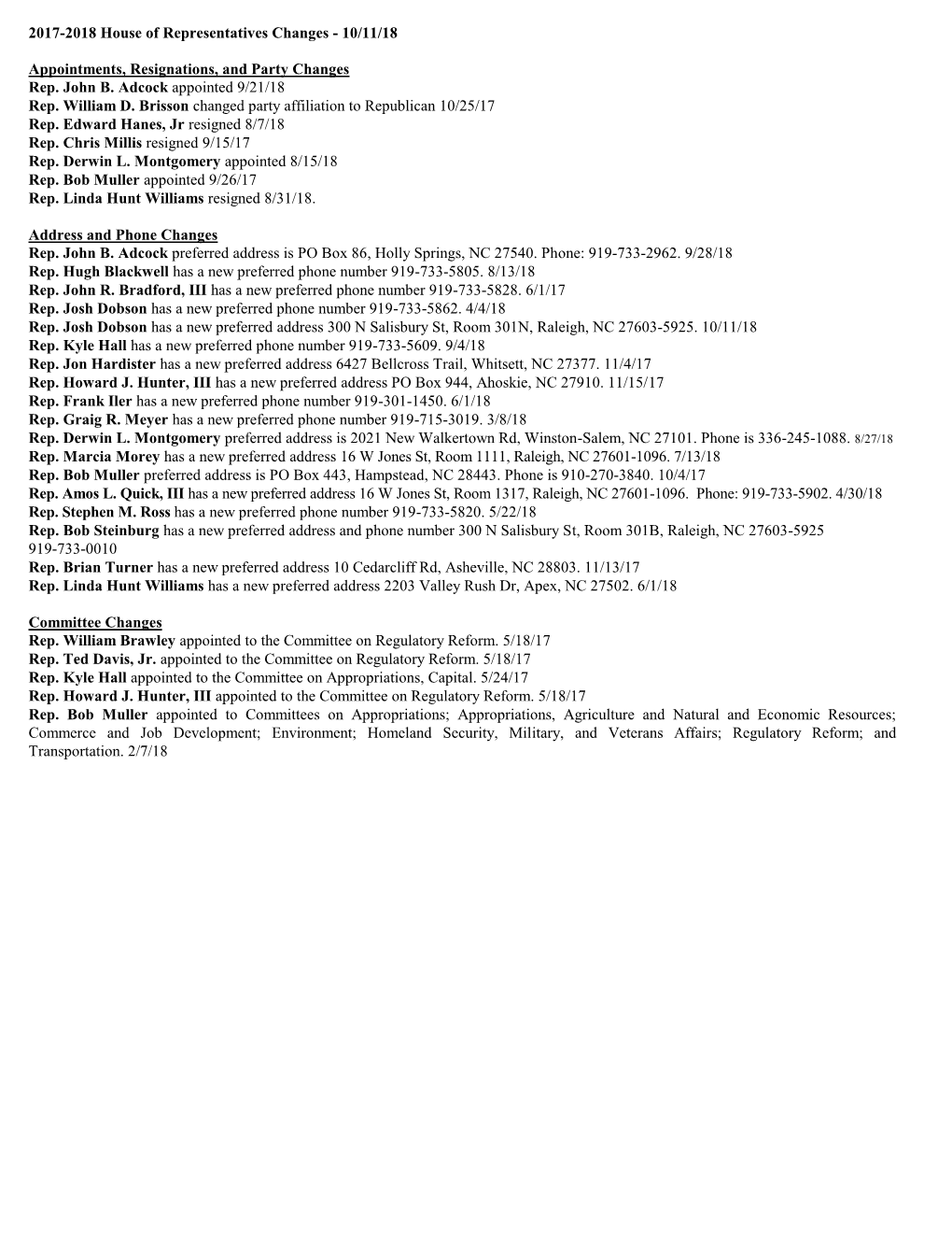 2003-2004 House of Representatives Changes