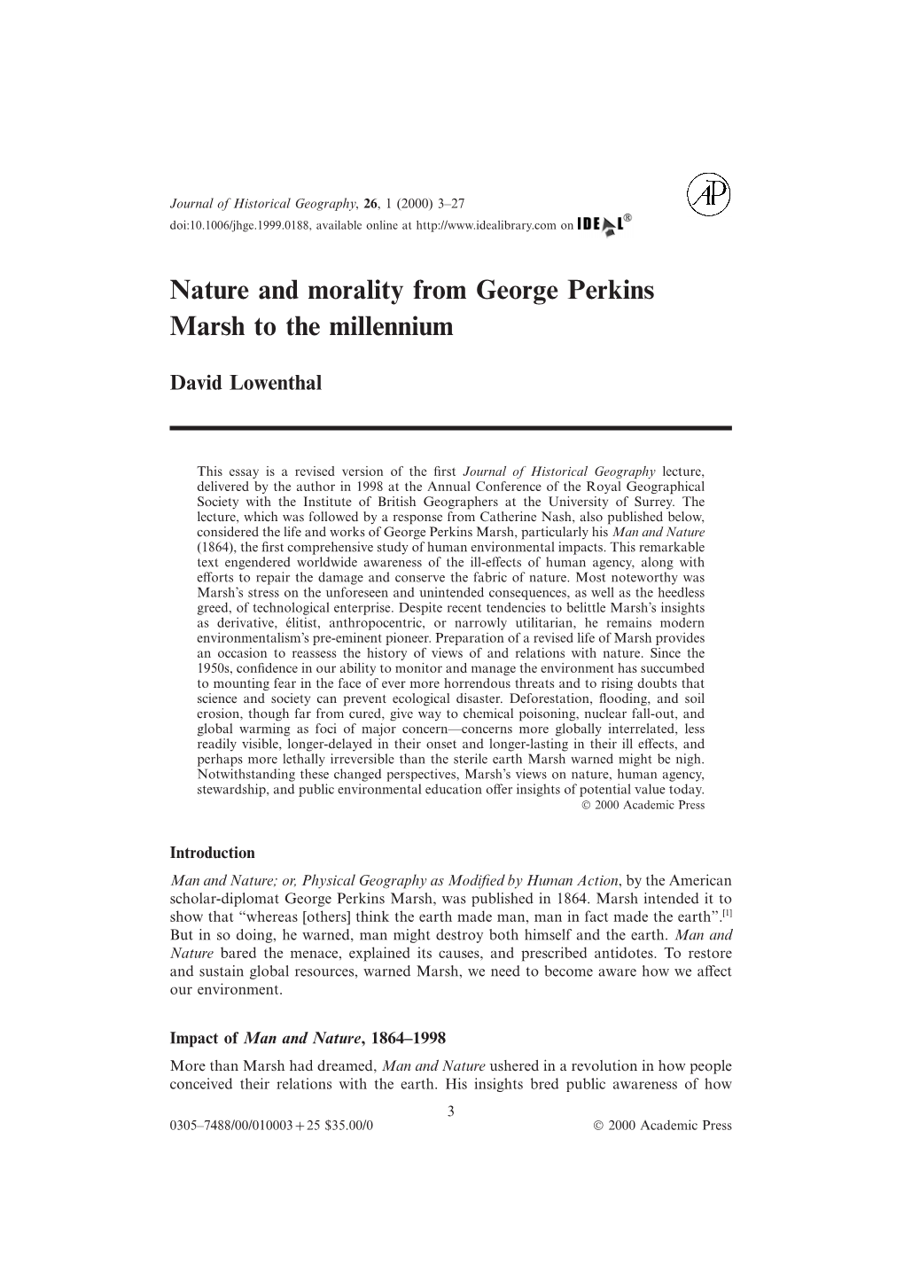 Nature and Morality from George Perkins Marsh to the Millennium