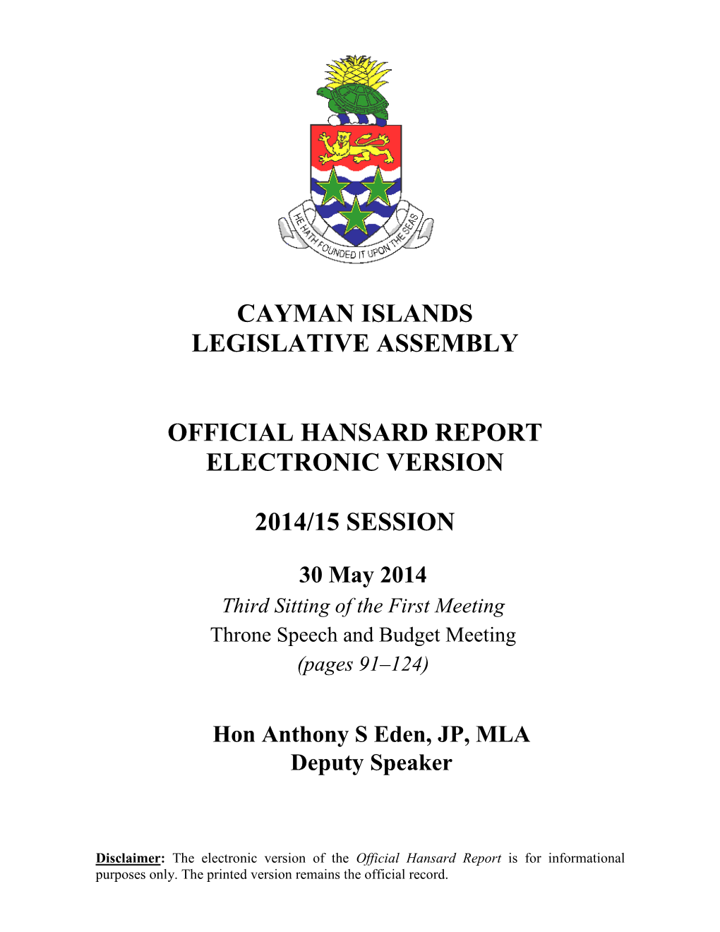 Hansard Report Electronic Version