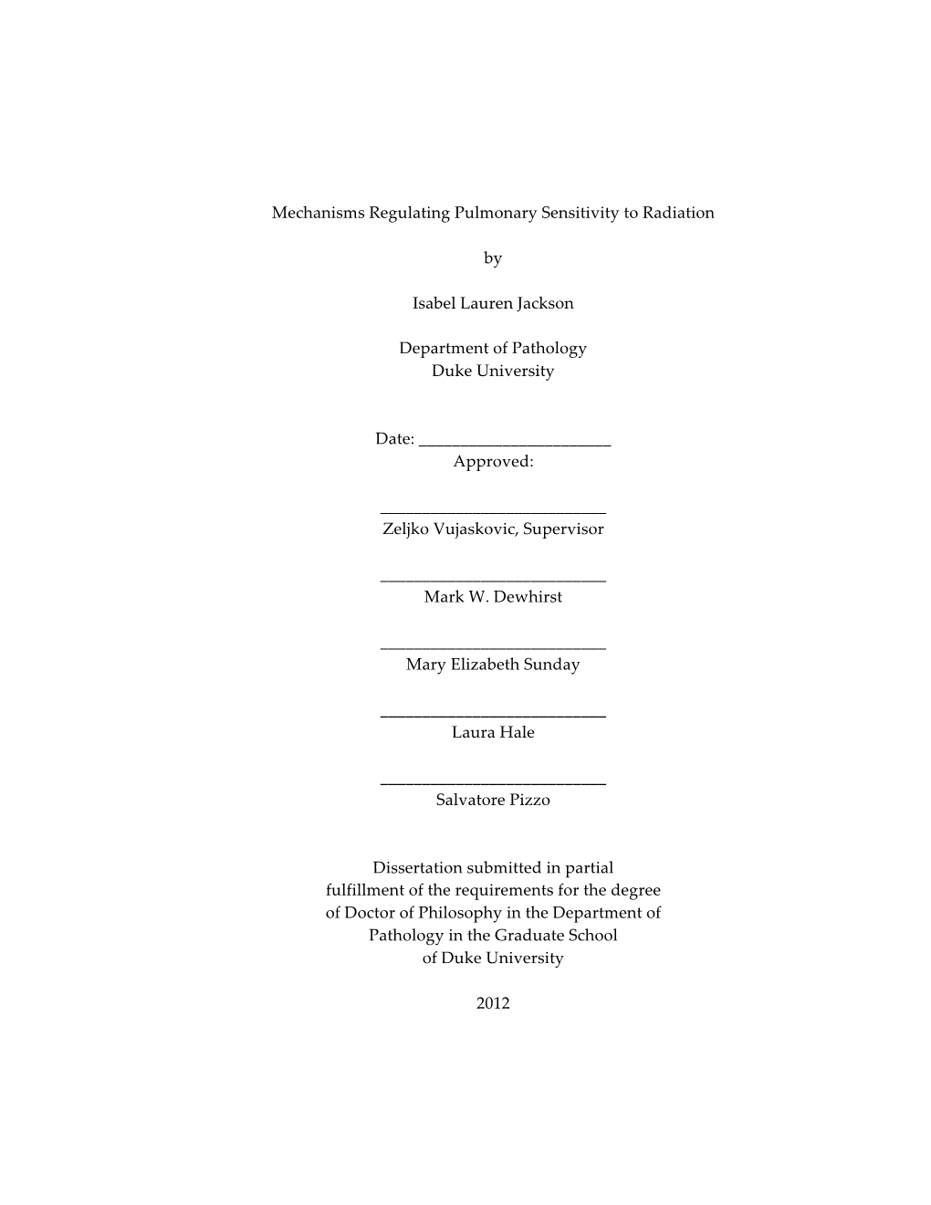 Mechanisms Regulating Pulmonary Sensitivity to Radiation by Isabel