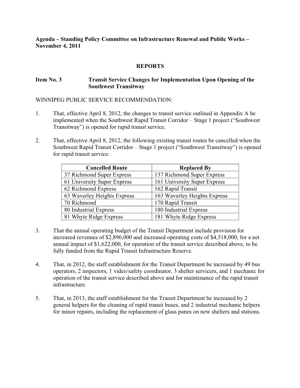 November 4, 2011 REPORTS Item No. 3 Transit