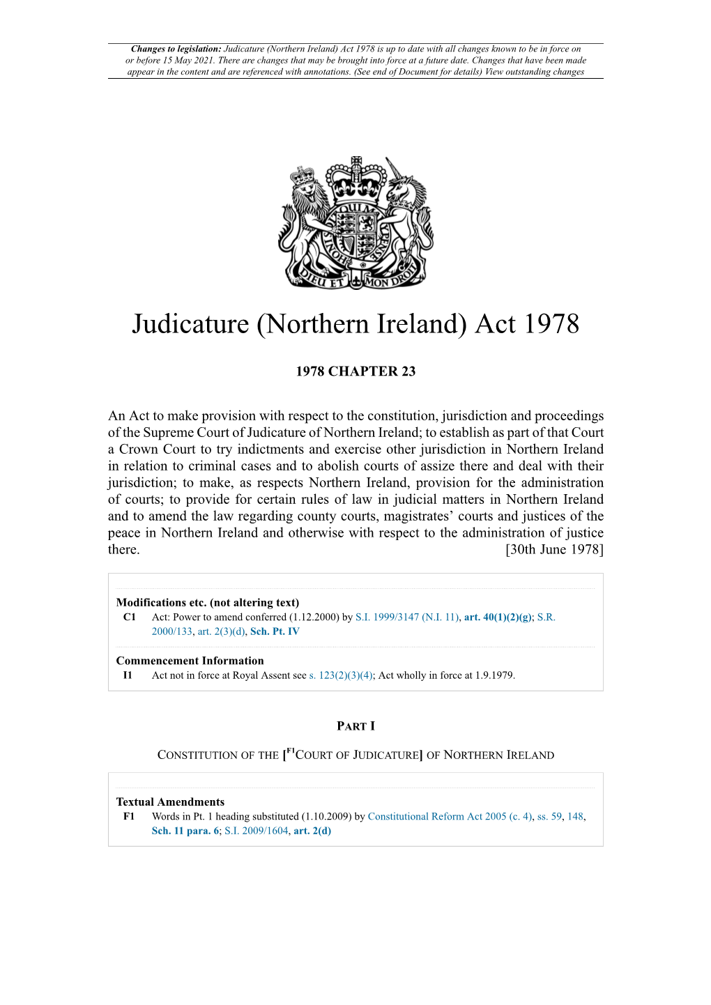 Act 1978 Is up to Date with All Changes Known to Be in Force on Or Before 15 May 2021