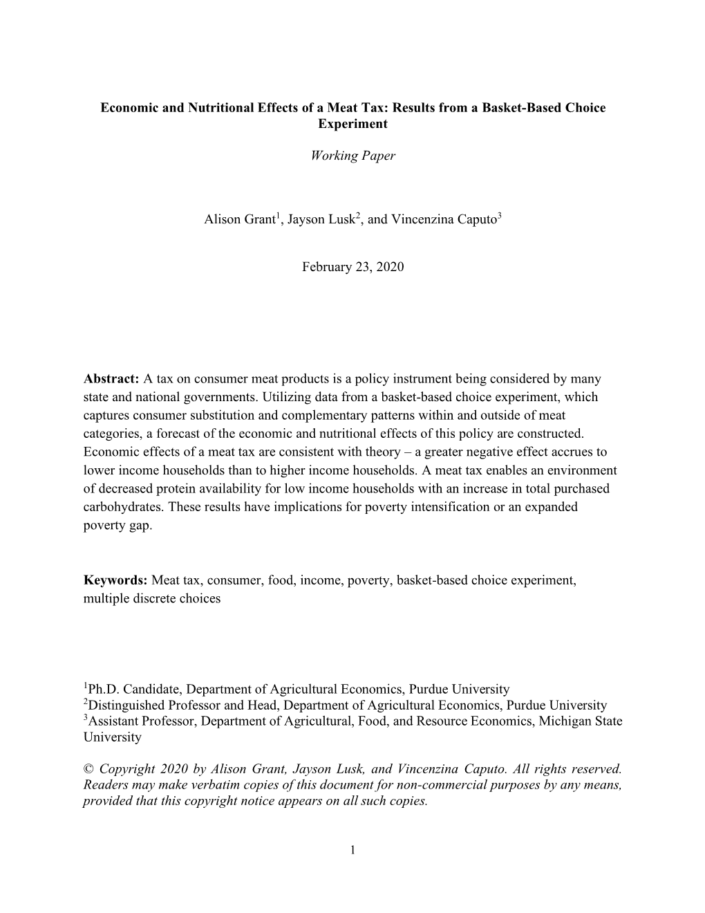 Economic and Nutritional Effects of a Meat Tax: Results from a Basket-Based Choice Experiment